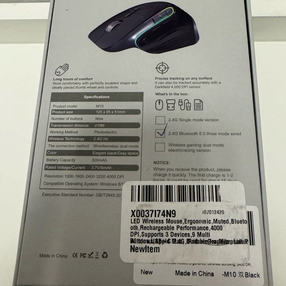 LED Wireless Mouse Ergonomic Silence Click Rechargeable 4000 DPI 9Multi Buttons